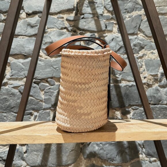 LOEWE Brown Leather Beige Raffia Medium Basket Tote Bag - Picture 6 of 13